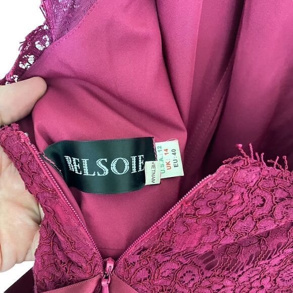 Belsoie formal dresses Size 12 lace sleeveless keyhole back vneck belted back - Picture 5 of 6